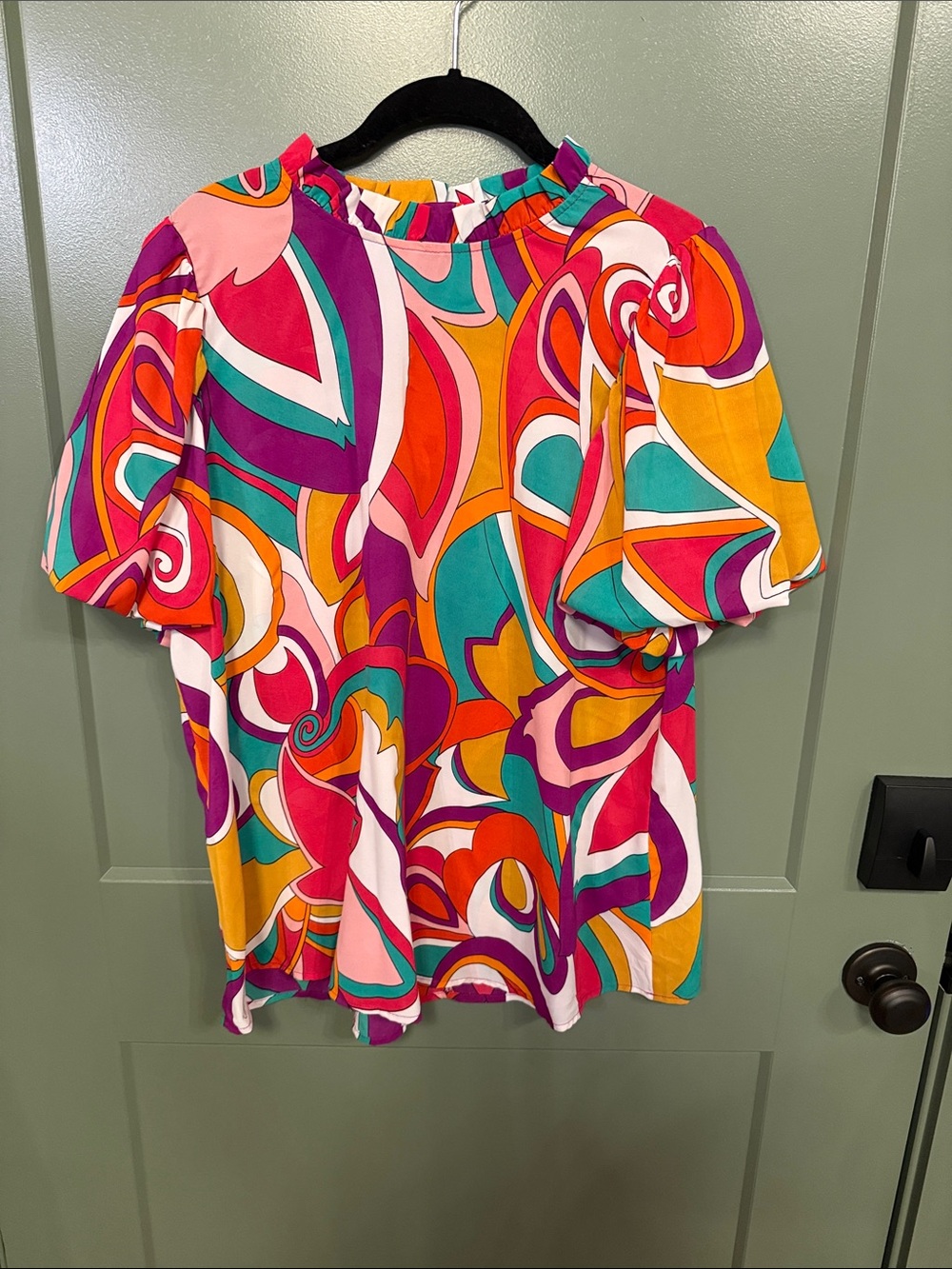 JODIFL Vibrant Swirl Print Blouse - Pink, Teal, Orange, Purple, White
